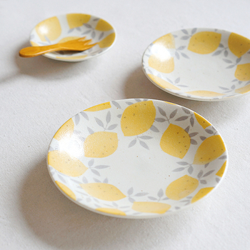 Nishida Koyu set ceramic în stil japonez, serie cu lămâie, 5 piese – farfurioare mici și boluri pentru orez, cu motiv floral