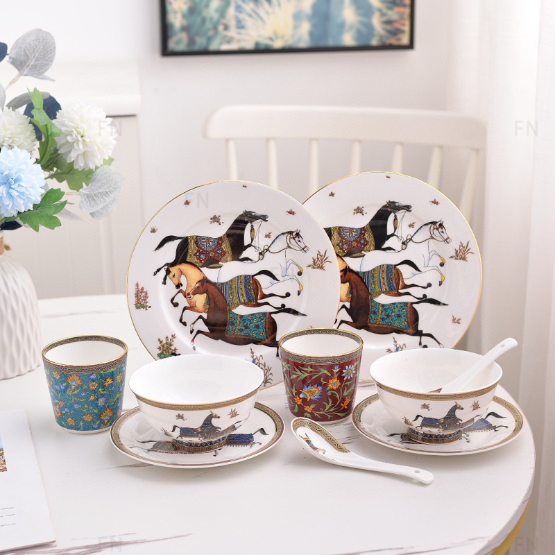 Set de veselă din porțelan osos, 10 piese, ambalaj cadou, compatibil cu microunde, logo personalizabil