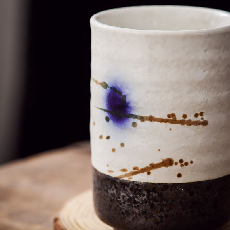 Cească ceramică în stil japonez, pictură manuală, formă rotundă, compatibilă cu microundele, imprimare logo, personalizare disponibilă