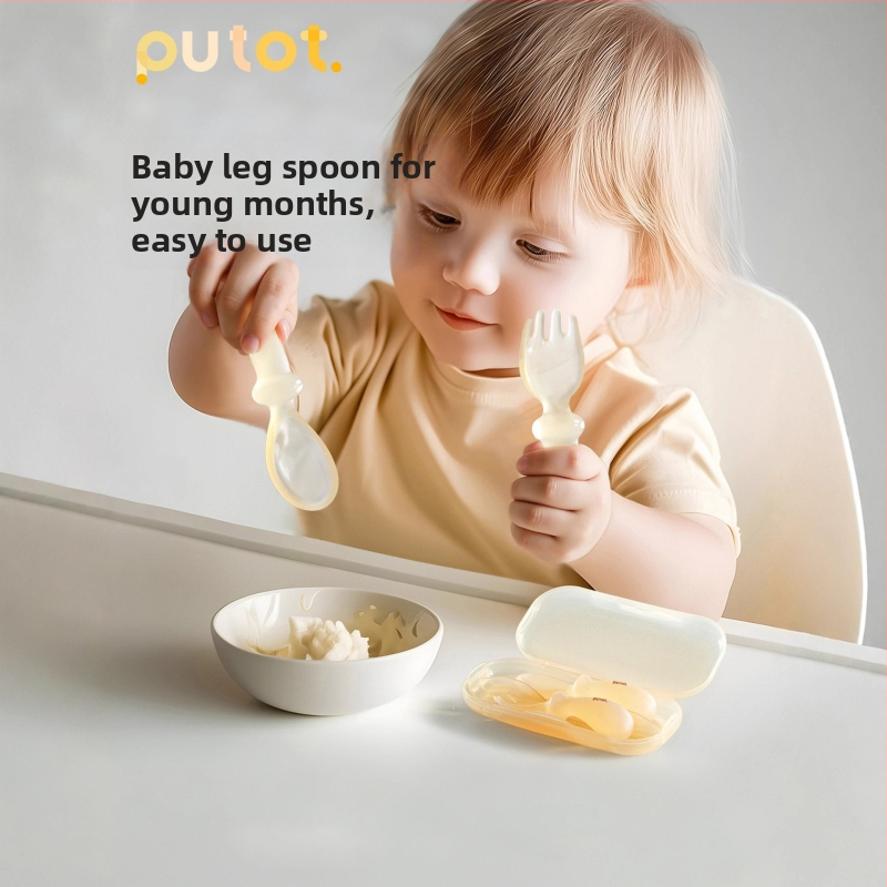 Putot PPSU бебешка вилица и лъжица за обучение, карикатурен стил, за деца над 6 месеца