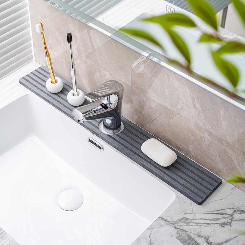 Pad absorbent cu diatomită pentru robinet și chiuvetă, pătrat din lemn, culoare solidă, stil modern minimalist