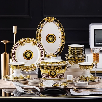 Étkezési készlet, európai stílus, kerámia tálak és kanalak (Anyag: Kerámia; Kézzel készített: Igen; Testreszabható: Igen; Csomagolás: 1; Stílus: Új kínai stílus)