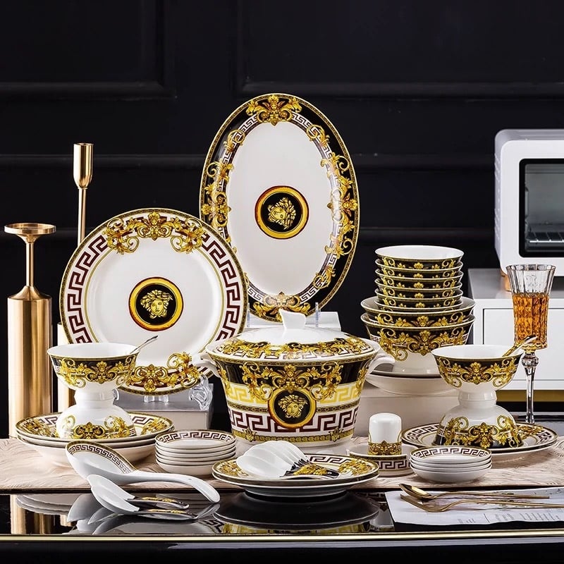 Étkezési készlet, európai stílus, kerámia tálak és kanalak (Anyag: Kerámia; Kézzel készített: Igen; Testreszabható: Igen; Csomagolás: 1; Stílus: Új kínai stílus)