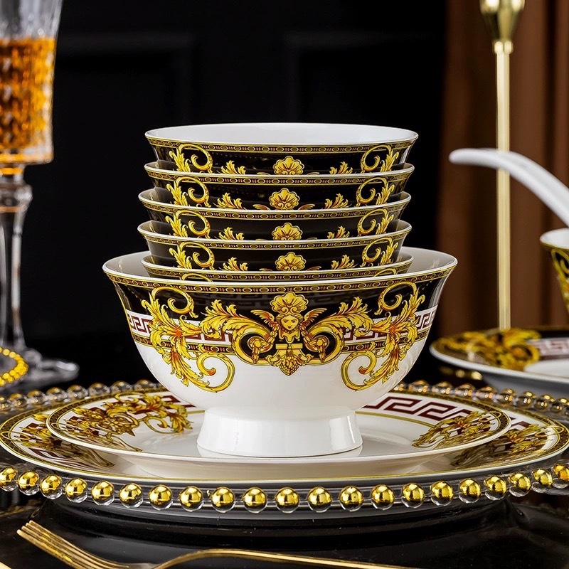 Étkezési készlet, európai stílus, kerámia tálak és kanalak (Anyag: Kerámia; Kézzel készített: Igen; Testreszabható: Igen; Csomagolás: 1; Stílus: Új kínai stílus)