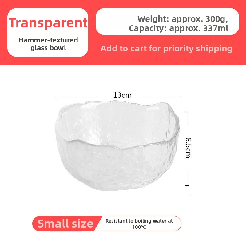 Sklenený set riadu na stolovanie: miska na šalát, miska na polievku, sklenená miska na dezert a tanier na ovocie; tepelne odolné sklo; ručná výroba; prispôsobiteľný; japonský štýl; vhodné pre domov a internát.