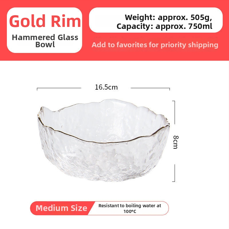 Sklenený set riadu na stolovanie: miska na šalát, miska na polievku, sklenená miska na dezert a tanier na ovocie; tepelne odolné sklo; ručná výroba; prispôsobiteľný; japonský štýl; vhodné pre domov a internát.