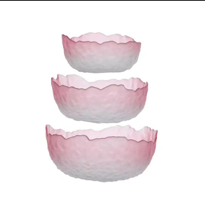 Σετ γυάλινα σκεύη τραπεζιού: μπολ σαλάτας, μπολ σούπας, γυάλινο επιδόρπιο και πιάτο φρούτων; θερμοανθεκτικό γυαλί; χειροποίητο; προσαρμόσιμο; ιαπωνικό στυλ; για οικία και φοιτητικό δωμάτιο.