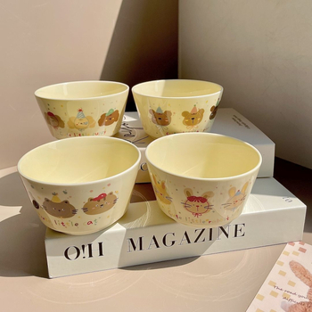 Porcelanska zdjela s motivom životinje u cartoon stilu za salatu, jogurt i juhu — okruglog oblika, boja ispod glazure, nije pogodno za mikrovalnu