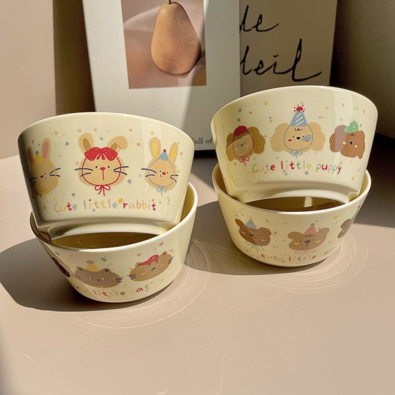 Porcelanska zdjela s motivom životinje u cartoon stilu za salatu, jogurt i juhu — okruglog oblika, boja ispod glazure, nije pogodno za mikrovalnu