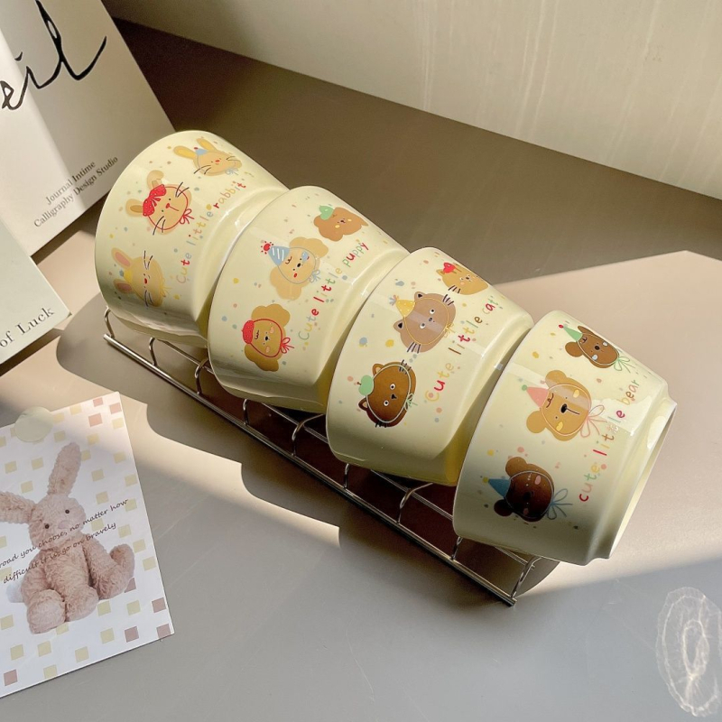 Porcelanska zdjela s motivom životinje u cartoon stilu za salatu, jogurt i juhu — okruglog oblika, boja ispod glazure, nije pogodno za mikrovalnu