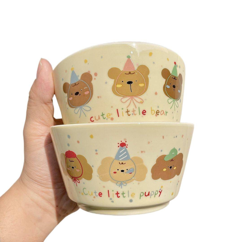 Porcelanska zdjela s motivom životinje u cartoon stilu za salatu, jogurt i juhu — okruglog oblika, boja ispod glazure, nije pogodno za mikrovalnu