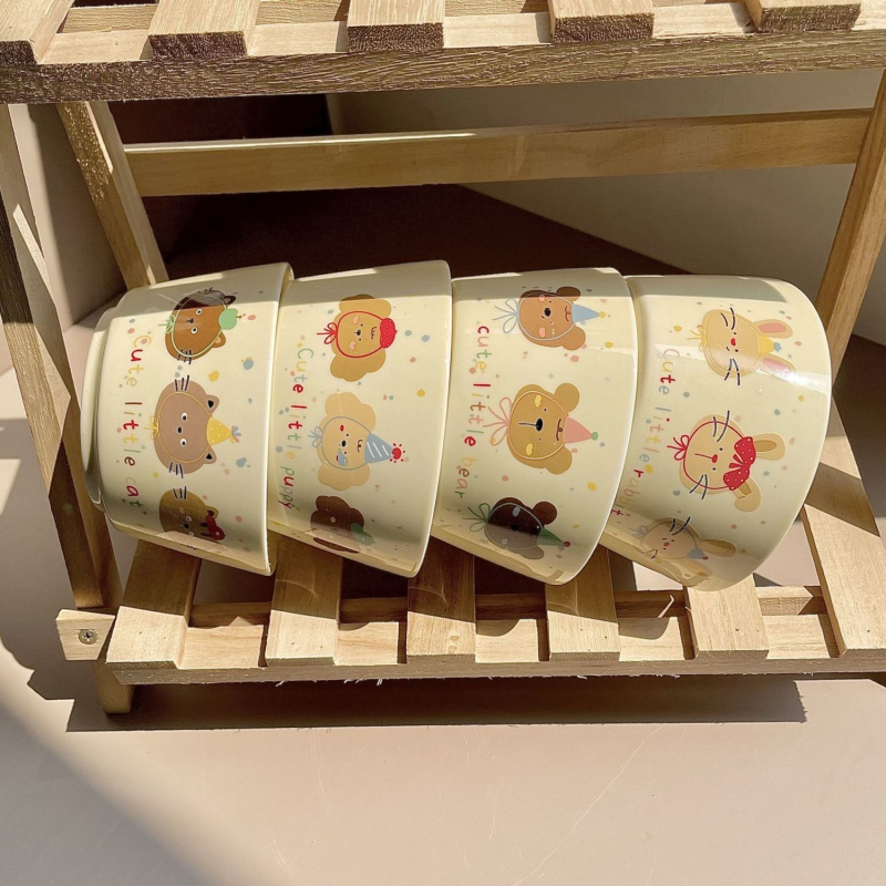 Porcelanska zdjela s motivom životinje u cartoon stilu za salatu, jogurt i juhu — okruglog oblika, boja ispod glazure, nije pogodno za mikrovalnu