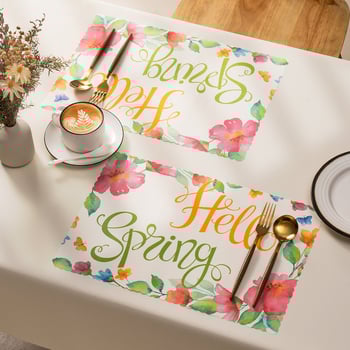 Placemat de masă de unică folosință, în stil european, imprimeu floral, din hârtie, formă pătrată, biodegradabil, calitate de primă clasă
