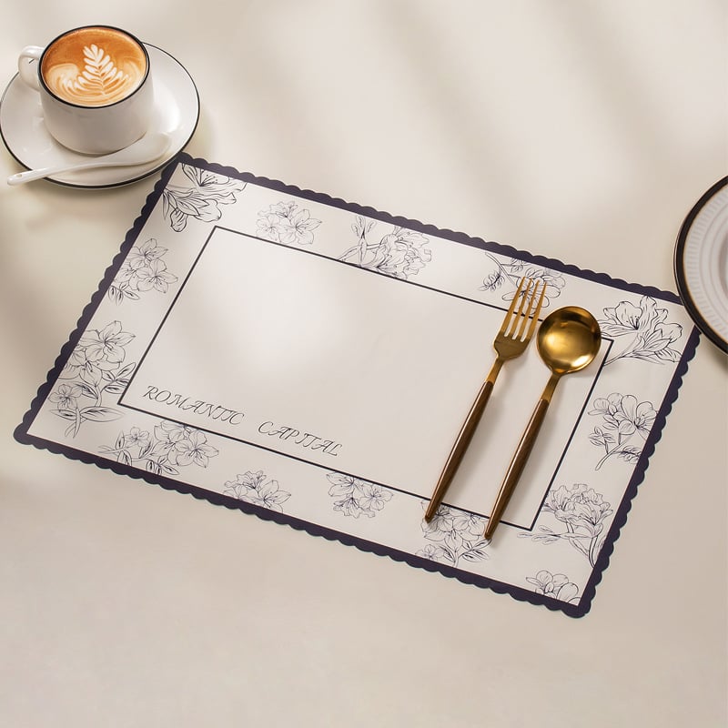 Placemat de masă de unică folosință, în stil european, imprimeu floral, din hârtie, formă pătrată, biodegradabil, calitate de primă clasă