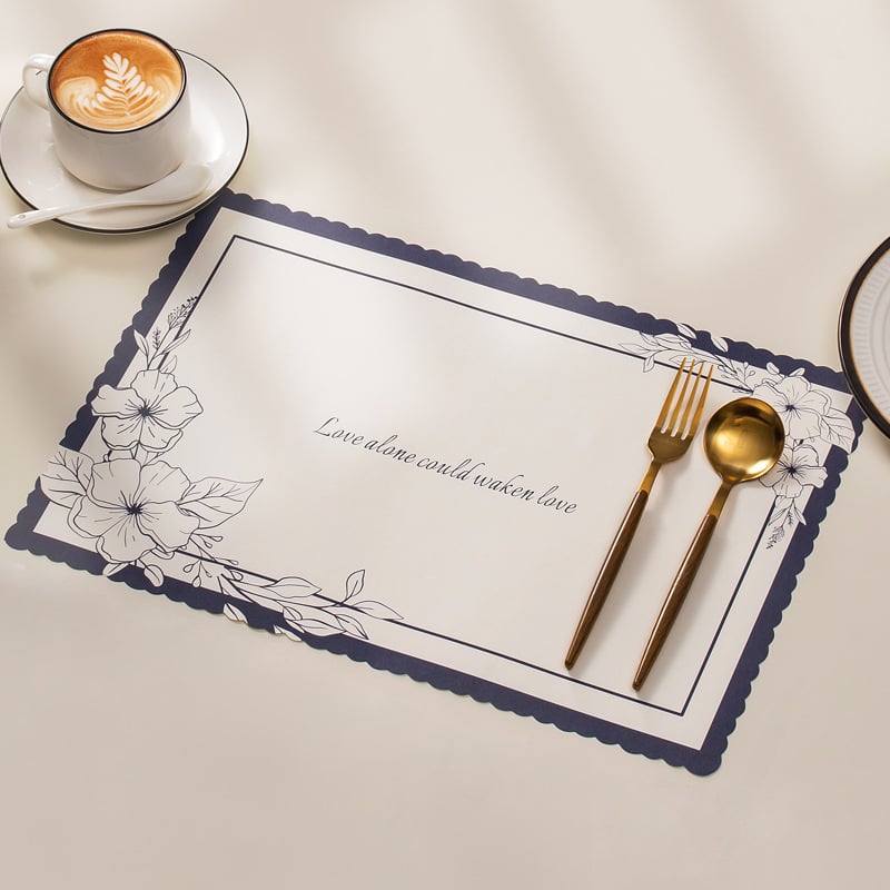 Placemat de masă de unică folosință, în stil european, imprimeu floral, din hârtie, formă pătrată, biodegradabil, calitate de primă clasă