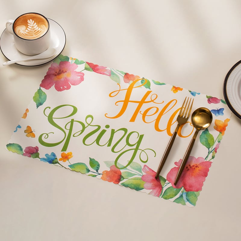 Placemat de masă de unică folosință, în stil european, imprimeu floral, din hârtie, formă pătrată, biodegradabil, calitate de primă clasă