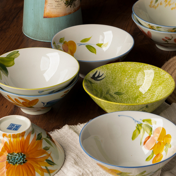 Vas ceramic, rotund, model cu flori sub glazură, compatibil cu cuptorul cu microunde, stil chinezesc nou