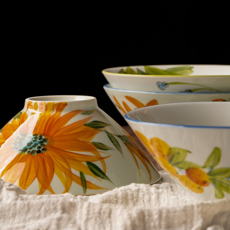 Vas ceramic, rotund, model cu flori sub glazură, compatibil cu cuptorul cu microunde, stil chinezesc nou