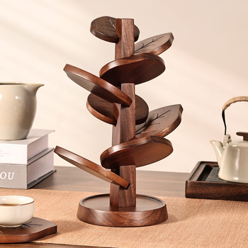 Suport de pahar din lemn de nuc, în formă de copac, cu model de frunze, covoraș termoizolant pentru masă