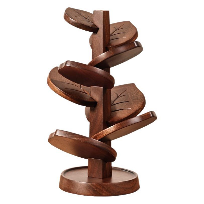 Suport de pahar din lemn de nuc, în formă de copac, cu model de frunze, covoraș termoizolant pentru masă