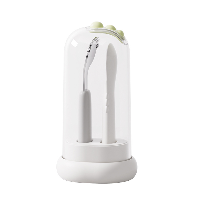 Lingură pentru hrănire a copiilor – cu vârfuri duble, oțel inoxidabil, stil simplu, potrivită pentru copii peste 3 luni