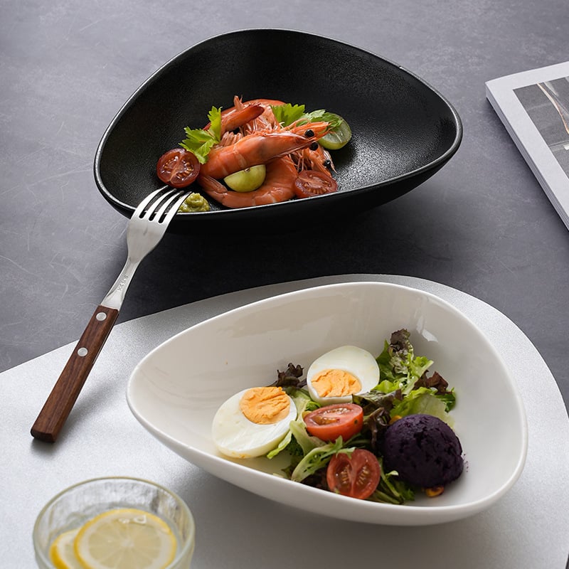 Kerámiából készült gyümölcssaláta tál, szabálytalan alak, mikrózható, fényes luxus retro stílusban