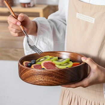 Vas de salată din lemn de nuc, rotund, stil modern minimalist, farfurie pentru fructe și gustări, cu posibilitate de stivuire