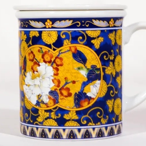 Guiwanli комплект чинии от керамика с мотив пион и птица, дворцов стил, метални детайли, пет броя