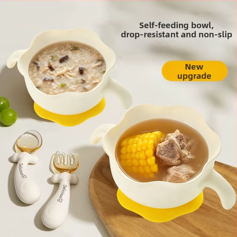 Бебешка силиконова купичка за хранене с вакуумна основа, хранително-годна, за деца от 6 месеца, 1 бр., дизайн облачно цвете яйцевидно