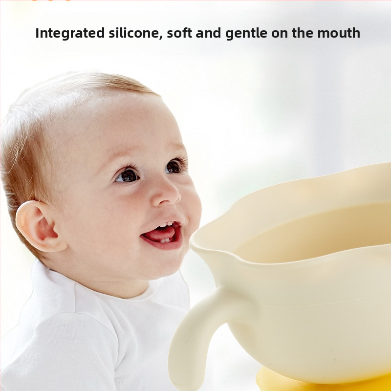 Бебешка силиконова купичка за хранене с вакуумна основа, хранително-годна, за деца от 6 месеца, 1 бр., дизайн облачно цвете яйцевидно