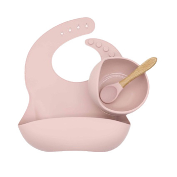 Set de masă din silicon pentru sugari, cu bavă, bol și linguriță – cutie cu patru compartimente, 4 piese KS-359