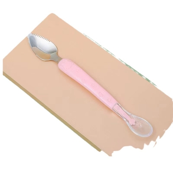 Love Dorch детска двустранна лъжичка от неръждаема стомана за плодово пюре и бебешки храни, 304 неръждаема стомана, подходяща за деца над 6 месеца, прост свеж дизайн