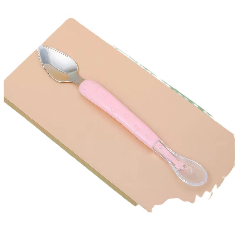 Love Dorch детска двустранна лъжичка от неръждаема стомана за плодово пюре и бебешки храни, 304 неръждаема стомана, подходяща за деца над 6 месеца, прост свеж дизайн