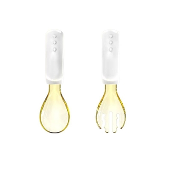 Lingură și furculiță pentru copii cu mâner inel, silicon, de la 6 luni în sus, 1 set