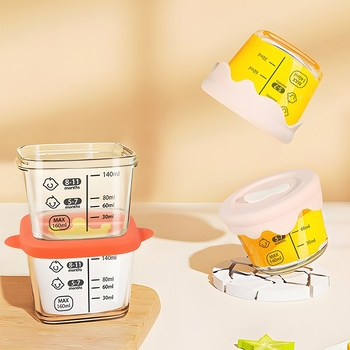 Vas de sticlă pentru hrana bebelușilor, pentru aburire și depozitare — set de 1 bucată, stil drăguț, potrivit de la 6 luni