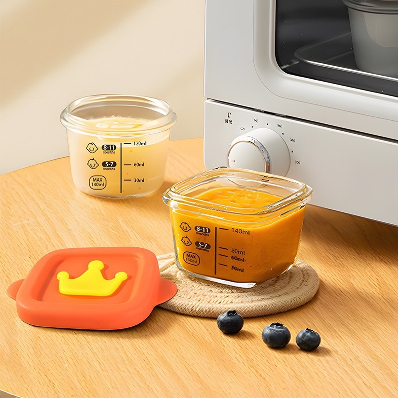 Vas de sticlă pentru hrana bebelușilor, pentru aburire și depozitare — set de 1 bucată, stil drăguț, potrivit de la 6 luni