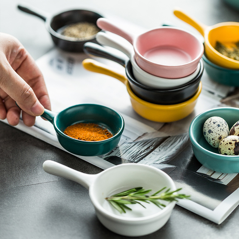Keramički okrugli tanjur za dip s ručkom, japanskog stila, posuda za wasabi