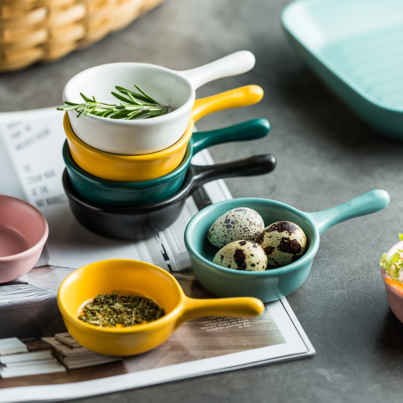 Keramički okrugli tanjur za dip s ručkom, japanskog stila, posuda za wasabi