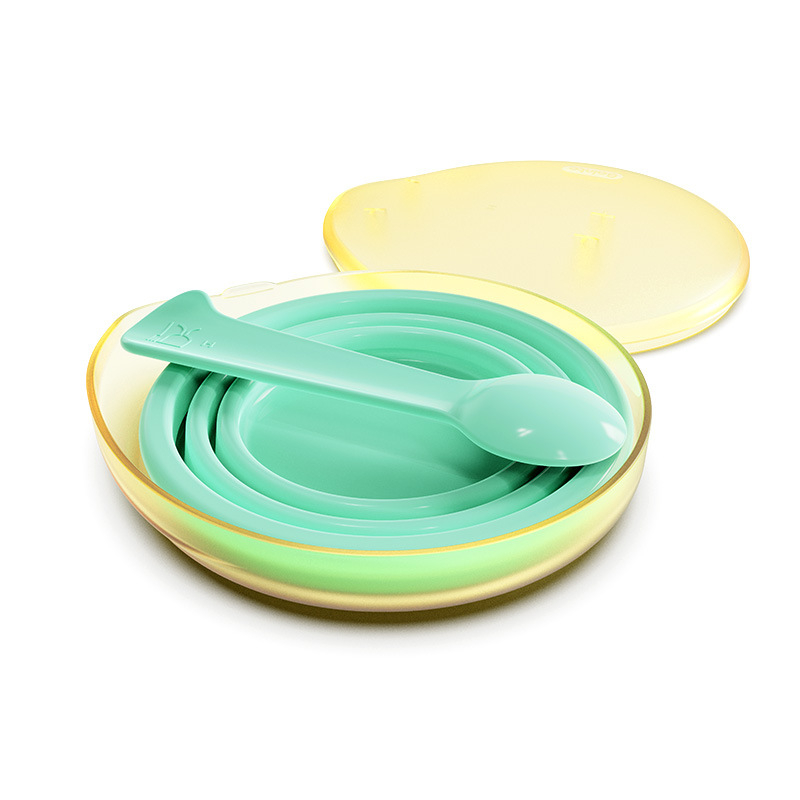 Set de hrănire pentru bebeluți: bol și lingură pliabile din silicon, brand Bainto, 1 set, potrivit copiilor peste 6 luni