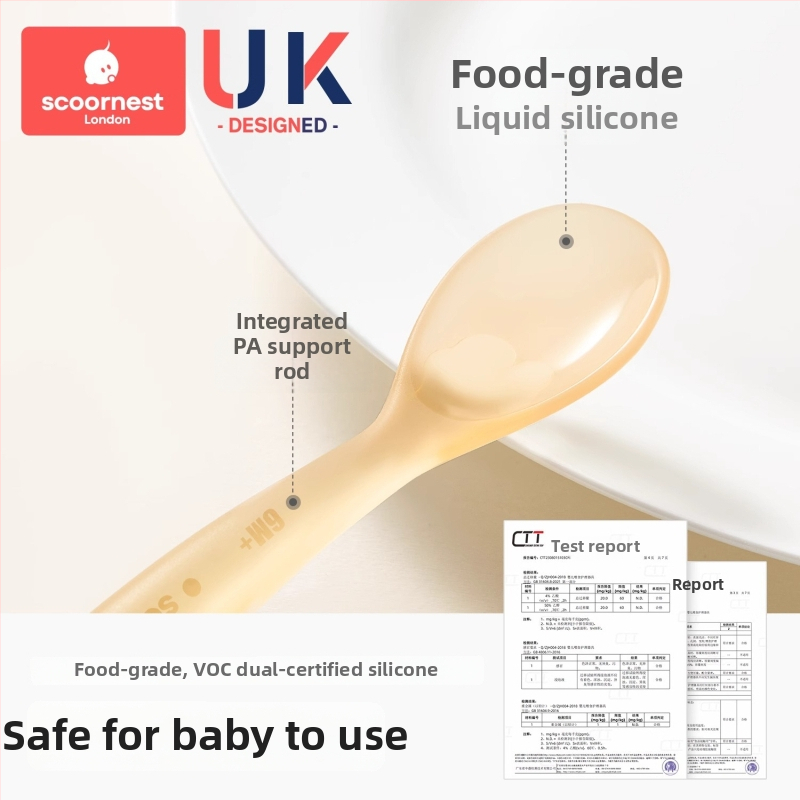 Бебешка силиконова лъжичка Scoornest/kechao – силикон, за новородени 0–6 месеца, минималистичен стил
