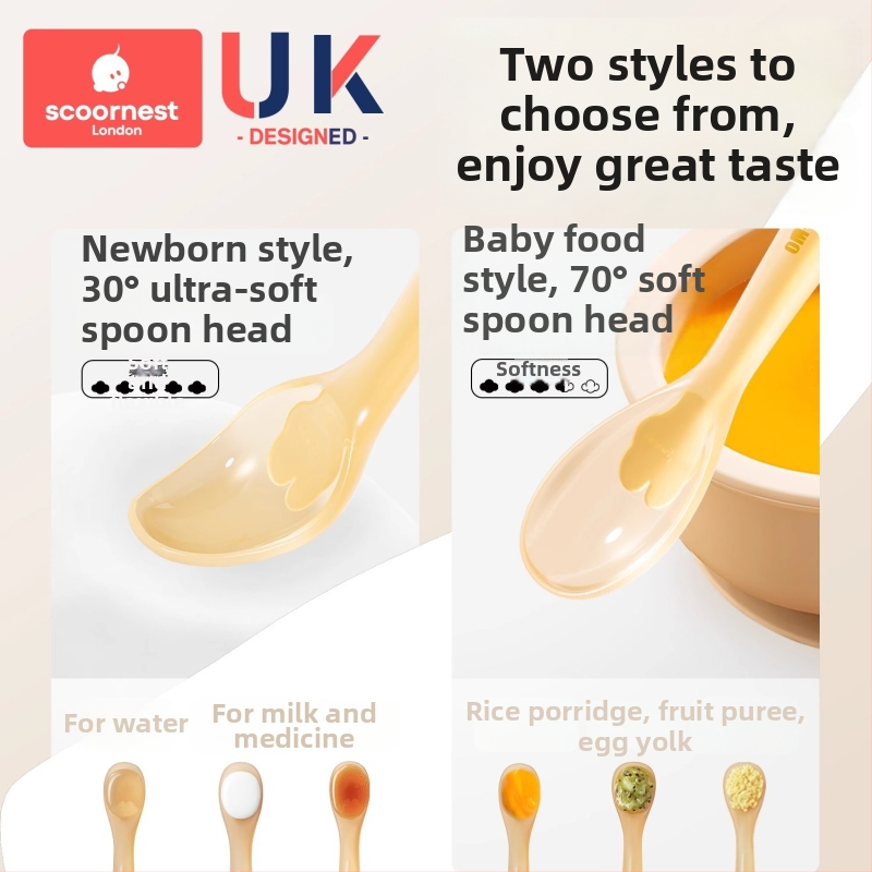 Бебешка силиконова лъжичка Scoornest/kechao – силикон, за новородени 0–6 месеца, минималистичен стил