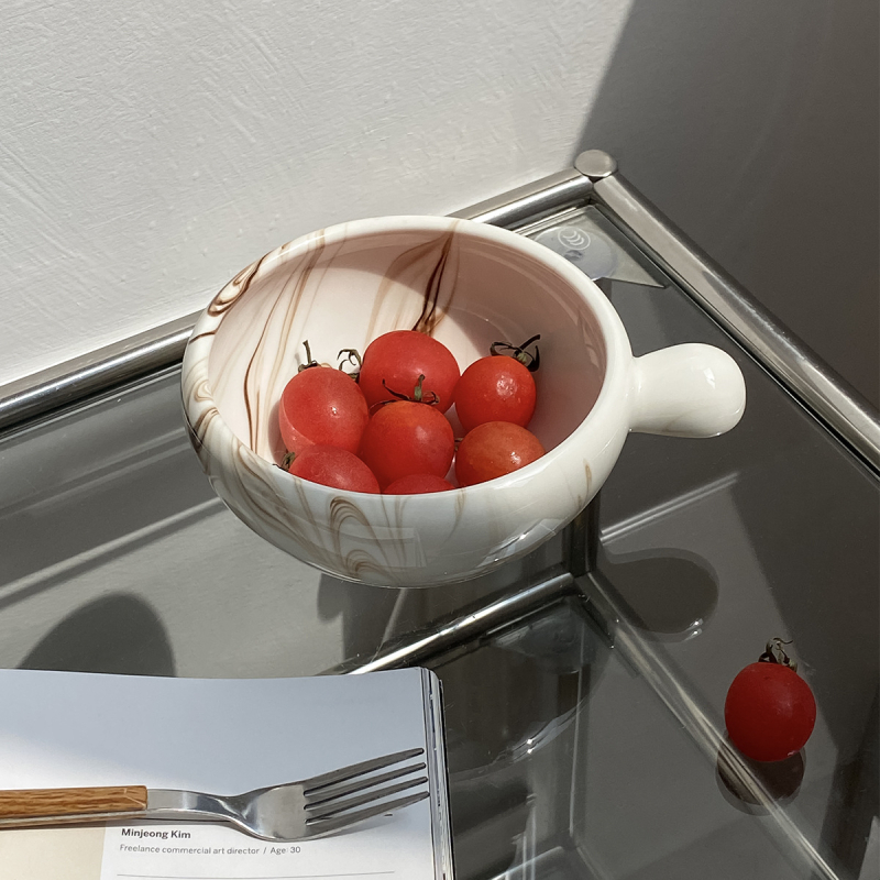 Keramička zdjela s držačem, okrugla, za salate, voće, užine, rižu i zobenu kašu