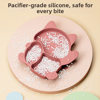 Силиконова детска чиния с вакуумна поставка, разделена тава, сладък динозавър дизайн, подходяща за деца над 3 месеца