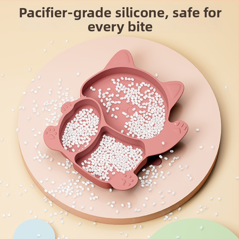 Силиконова детска чиния с вакуумна поставка, разделена тава, сладък динозавър дизайн, подходяща за деца над 3 месеца