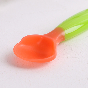 Допълваща силиконова лъжичка за бебета, двойна глава с температурен сензор, мека глава, антиизгаряне, за деца над 3 месеца