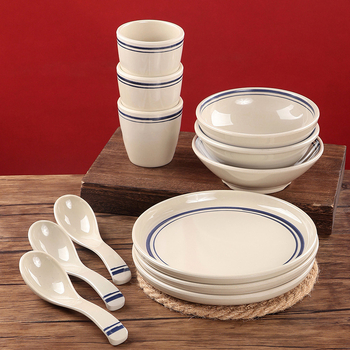 Set din melamin pentru servire hot pot - patru piese, veselă pentru restaurante; material melamină, stil retro, modele multiple, suprafață cu glazură, imprimare logo