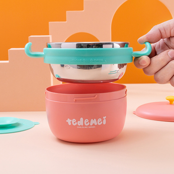 Bol pentru copii din oțel inoxidabil, cu bază cu ventuză și mâneri duble, izolat, set de veselă din oțel 304 – pentru copii de la 12 luni în sus