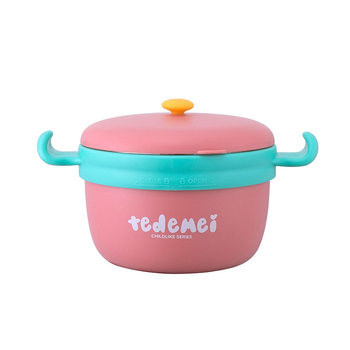 Bol pentru copii din oțel inoxidabil, cu bază cu ventuză și mâneri duble, izolat, set de veselă din oțel 304 – pentru copii de la 12 luni în sus