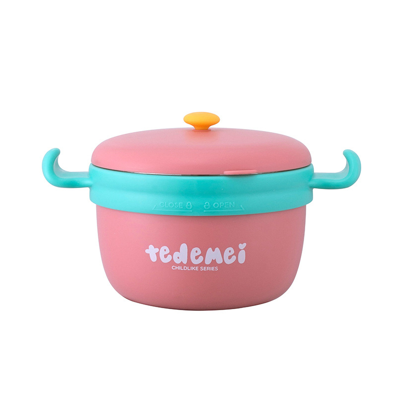 Bol pentru copii din oțel inoxidabil, cu bază cu ventuză și mâneri duble, izolat, set de veselă din oțel 304 – pentru copii de la 12 luni în sus