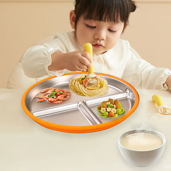 Детска чиния за хранене със силикон и неръждаема стомана, вакуумна основа, която може да се отдели, марка Yingshang, за деца над 3 месеца